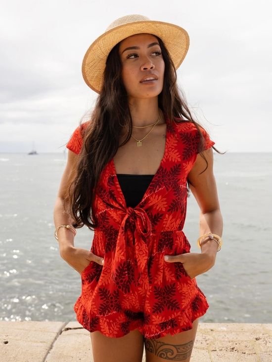 ho'onani love Pants - Nahenahe Romper Quilt Red